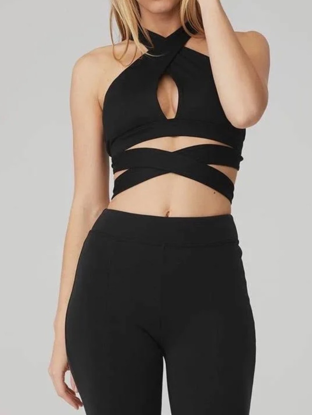 Alo Yoga Black Alosoft Switch It Up Tie Front Bra Top